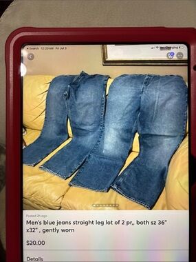 Men's Straight-Leg Jeans two in lot, both 36”wx32”L, gently worn
